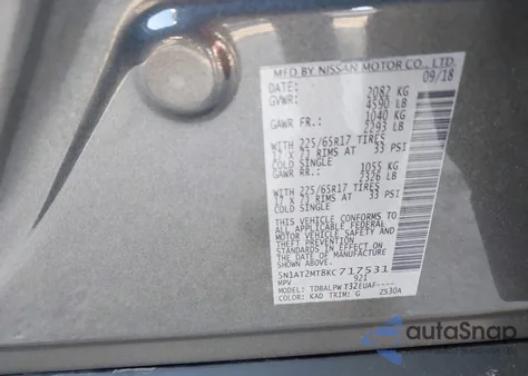 2019 Nissan Rogue S z USA, uszkodzony, nr VIN 5N1AT2MT8KC717531